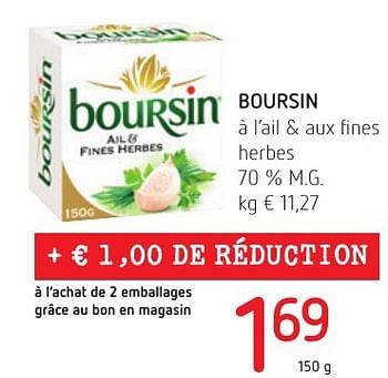 Promoties Boursin à l`ail + aux fines herbes - Boursin - Geldig van 01/12/2016 tot 14/12/2016 bij Spar (Colruytgroup)