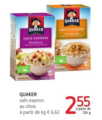 Promoties Quaker oats express au choix - Quaker - Geldig van 01/12/2016 tot 14/12/2016 bij Spar (Colruytgroup)