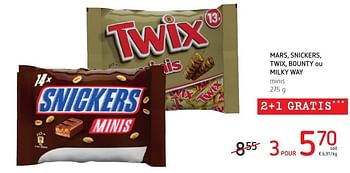 Promoties Mars, snickers, twix, bounty ou milky way minis - Mars Snacks - Geldig van 01/12/2016 tot 14/12/2016 bij Spar (Colruytgroup)
