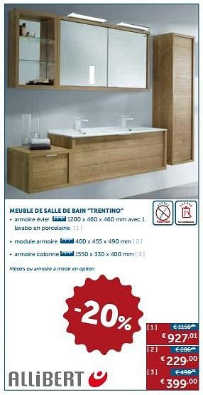 Promotions Meuble de salle de bain trentino - Allibert - Valide de 22/11/2016 à 29/12/2016 chez Zelfbouwmarkt