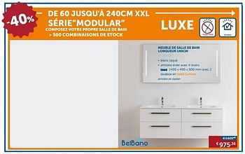 Promotions Meuble de salle de bain longueur 140cm - Belbano - Valide de 22/11/2016 à 29/12/2016 chez Zelfbouwmarkt