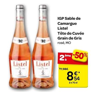 Promoties Igp sable de camargue listel tête de cuvée grain de gris - Rosé wijnen - Geldig van 23/11/2016 tot 05/12/2016 bij Carrefour