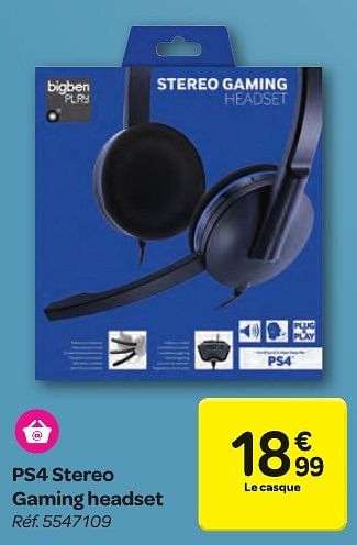 Promotions Ps4 stereo gaming headset - BIGben - Valide de 23/11/2016 à 05/12/2016 chez Carrefour