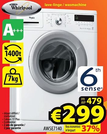 Promoties Whirlpool lave-linge - wasmachine awse7140 - Whirlpool - Geldig van 28/11/2016 tot 31/12/2016 bij ElectroStock