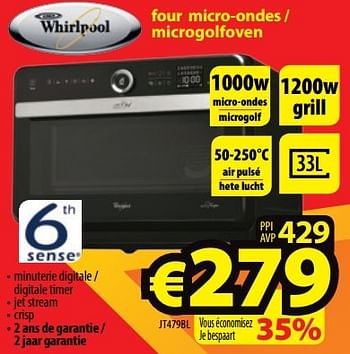 Promoties Whirlpool four micro-ondes - microgolfoven jt479bl - Whirlpool - Geldig van 28/11/2016 tot 31/12/2016 bij ElectroStock