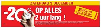 Promoties -20% op alles 2 uur lang! - Huismerk - Brico - Geldig van 29/11/2016 tot 26/12/2016 bij Brico