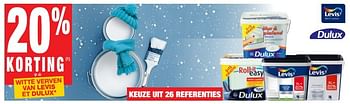 Promotions 20% korting op de witte verven van levis et dulux - Produit maison - Brico - Valide de 29/11/2016 à 26/12/2016 chez Brico