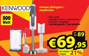 Promoties Kenwood mixeur plongeur - staafmixer hdp401wh - Kenwood - Geldig van 28/11/2016 tot 31/12/2016 bij ElectroStock