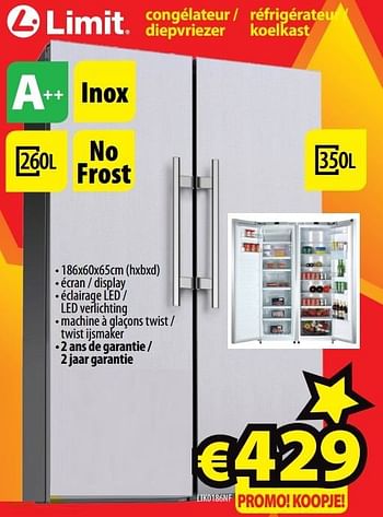 Promoties Limit réfrigérateur - koelkast lik0186nf - Limit - Geldig van 28/11/2016 tot 31/12/2016 bij ElectroStock