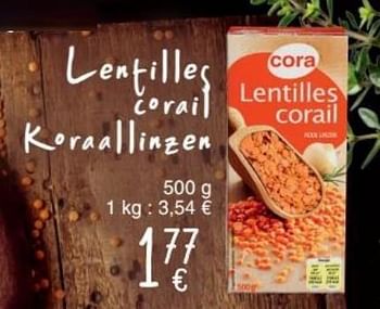Promotions Lentilles corail koraallinzen - Produit maison - Cora - Valide de 23/11/2016 à 10/01/2017 chez Cora