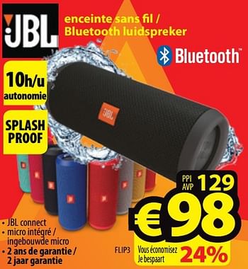 Promotions Jbl enceinte sans fil - bluetooth luidspreker flip3 - JBL - Valide de 28/11/2016 à 31/12/2016 chez ElectroStock