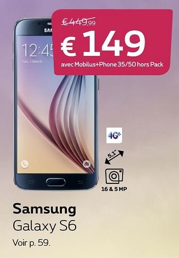 Promotions Samsung galaxy s6 - Samsung - Valide de 14/11/2016 à 31/01/2017 chez Proximus