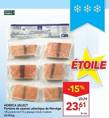 Promotions Horeca select portions de saumon atlantique de norvège - Produit maison - Makro - Valide de 30/11/2016 à 13/12/2016 chez Makro