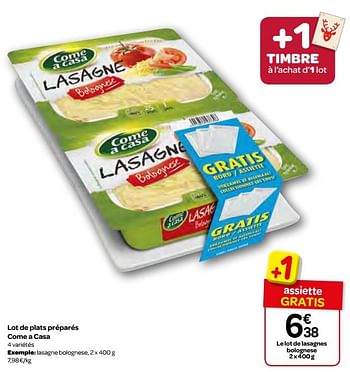 Promoties Lot de plats préparés come a casa - Come a Casa - Geldig van 23/11/2016 tot 05/12/2016 bij Carrefour