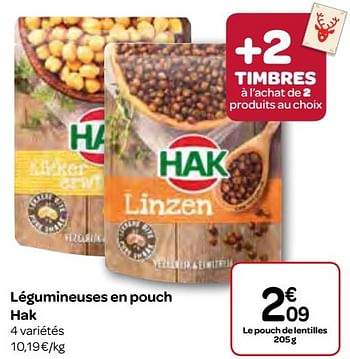 Promoties Légumineuses en pouch hak - Hak - Geldig van 23/11/2016 tot 05/12/2016 bij Carrefour