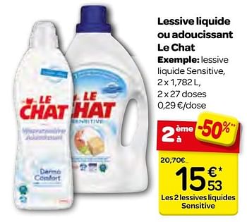 Promotions Lessive liquide ou adoucissant le chat - Le Chat - Valide de 23/11/2016 à 05/12/2016 chez Carrefour