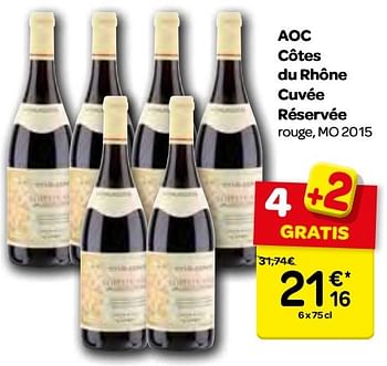 Promotions Aoc côtes du rhône cuvée réservée - Vins blancs - Valide de 23/11/2016 à 05/12/2016 chez Carrefour