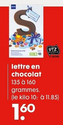Promotions Lettre en chocolat - Produit maison - Hema - Valide de 23/11/2016 à 06/12/2016 chez Hema