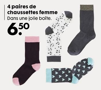 Promoties 4 paires de chaussettes femme - Huismerk - Hema - Geldig van 23/11/2016 tot 06/12/2016 bij Hema