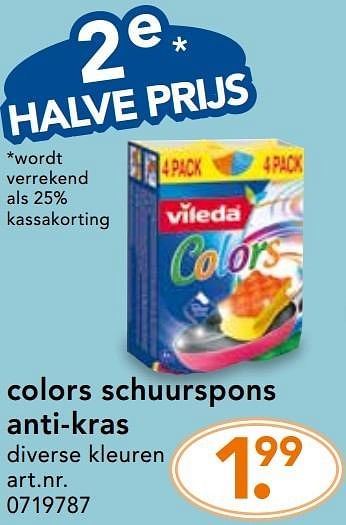 Promotions Schuurspons, anti-kras - Vileda - Valide de 28/11/2016 à 31/12/2016 chez Blokker