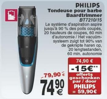 Promoties Philips tondeuse pour barbe baardtrimmer bt7210-15 - Philips - Geldig van 29/11/2016 tot 12/12/2016 bij Cora