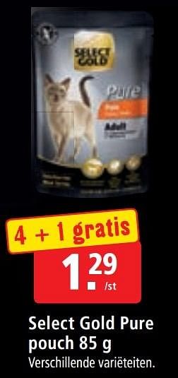 Promoties Select gold pure pouch 85 g - Select Gold - Geldig van 30/11/2016 tot 06/12/2016 bij Maxi Zoo