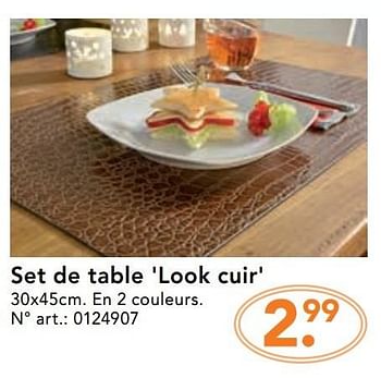 Promoties Set de table `look cuir` - Huismerk - Blokker - Geldig van 28/11/2016 tot 31/12/2016 bij Blokker