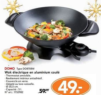 Promotions Domo wok électrique en aluminium coulé - Domo - Valide de 28/11/2016 à 31/12/2016 chez Blokker