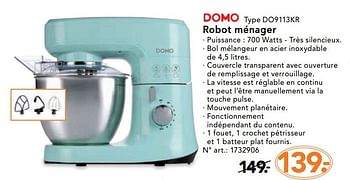 Promotions Domo robot ménager do9113kr - Domo - Valide de 28/11/2016 à 31/12/2016 chez Blokker