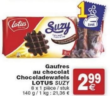 Promotions Gaufres au chocolat chocoladewafels lotus suzy - Lotus Bakeries - Valide de 29/11/2016 à 05/12/2016 chez Cora