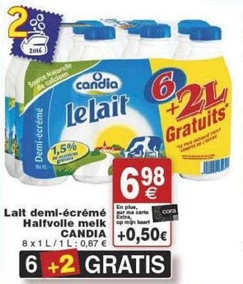 Promoties Lait demi-écrémé halfvoile melk candia - CANDIA - Geldig van 29/11/2016 tot 05/12/2016 bij Cora