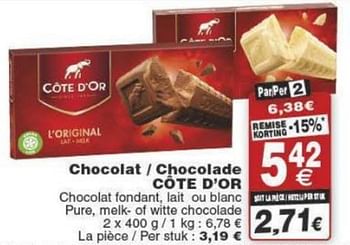 Promotions Chocolat - chocolade côte d`or - Cote D'Or - Valide de 29/11/2016 à 05/12/2016 chez Cora