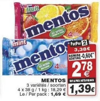 Promotions Mentos mint - Mentos - Valide de 29/11/2016 à 05/12/2016 chez Cora