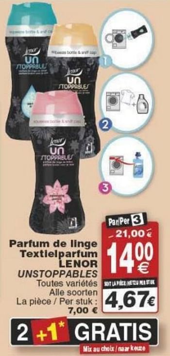 Promoties Parfum de linge textielparfum lenor unstoppables - Lenor - Geldig van 29/11/2016 tot 05/12/2016 bij Cora