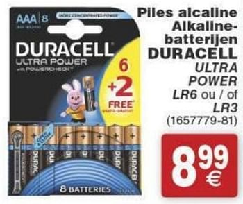 Promoties Piles alcaline alkaline batterijen duracell ultra power lr6 ou-of lr3 - Duracell - Geldig van 29/11/2016 tot 12/12/2016 bij Cora
