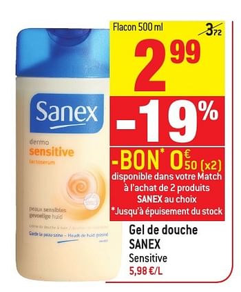 Promotions Gel de douche sanex - Sanex - Valide de 30/11/2016 à 06/12/2016 chez Match