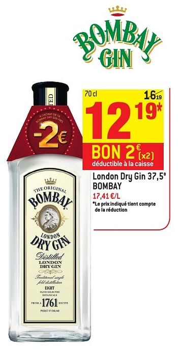 Promoties London dry gin 37,5° bombay - Bombay - Geldig van 30/11/2016 tot 06/12/2016 bij Match