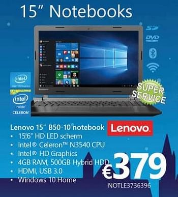 Promoties Lenovo b50-10 notebooks - Lenovo - Geldig van 25/11/2016 tot 31/12/2016 bij Compudeals