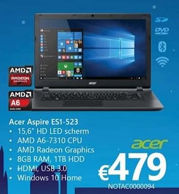 Promotions Acer notebook aspire es1-523 - Acer - Valide de 25/11/2016 à 31/12/2016 chez Compudeals