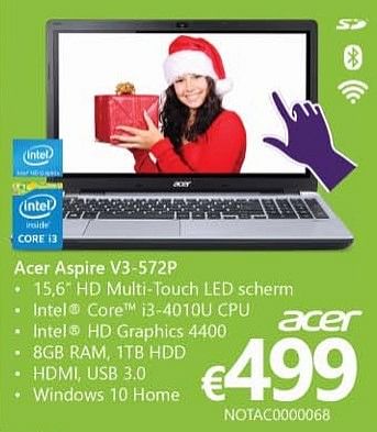 Promoties Acer notebook aspire v3-572p - Acer - Geldig van 25/11/2016 tot 31/12/2016 bij Compudeals