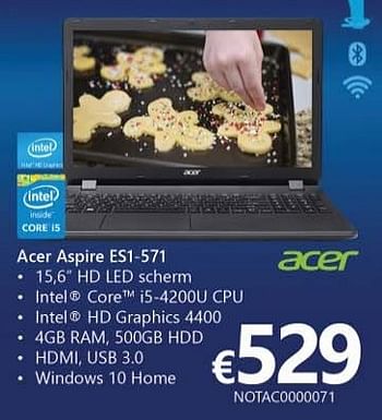 Promoties Acer notebook aspire es1-571 - Acer - Geldig van 25/11/2016 tot 31/12/2016 bij Compudeals