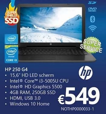 Promoties Hp notebook 250 g4 - HP - Geldig van 25/11/2016 tot 31/12/2016 bij Compudeals