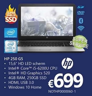 Promoties Hp notebook 250 g5 - HP - Geldig van 25/11/2016 tot 31/12/2016 bij Compudeals