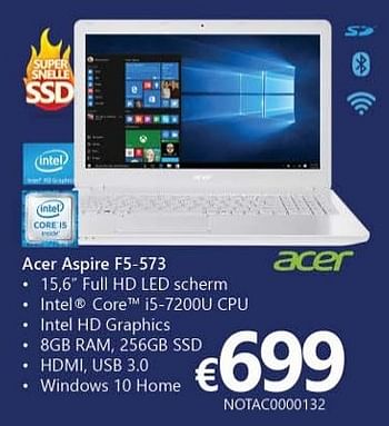 Promoties Acer notebook aspire f5-573 - Acer - Geldig van 25/11/2016 tot 31/12/2016 bij Compudeals