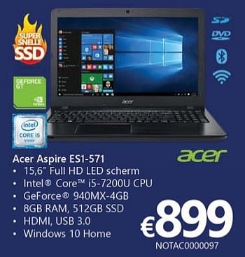 Promoties Acer notebook aspire es1-571 - Acer - Geldig van 25/11/2016 tot 31/12/2016 bij Compudeals