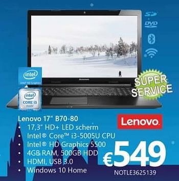 Promoties Lenovo notebook b70-80 - Lenovo - Geldig van 25/11/2016 tot 31/12/2016 bij Compudeals