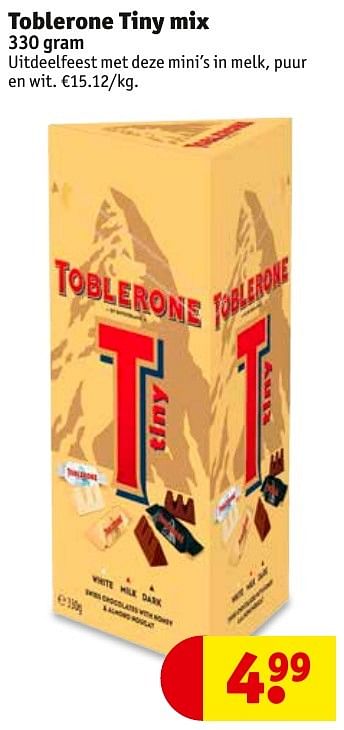 Promotions Toblerone tiny mix - Toblerone - Valide de 29/11/2016 à 04/12/2016 chez Kruidvat