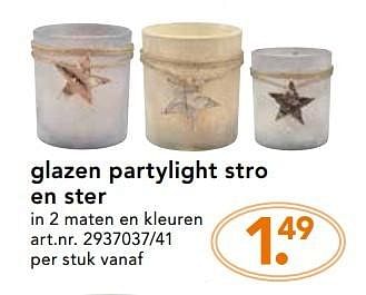 Promoties Glazen partylight stro en ster - Huismerk - Blokker - Geldig van 28/11/2016 tot 31/12/2016 bij Blokker