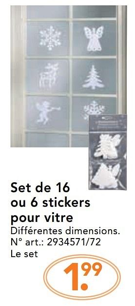 Promoties Set de 16 ou 6 stickers pour vitre - Huismerk - Blokker - Geldig van 28/11/2016 tot 31/12/2016 bij Blokker