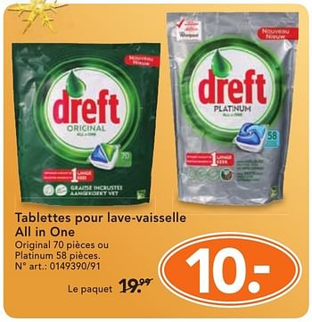 Promoties Tablettes pour lave-vaisselle all in one - Dreft - Geldig van 28/11/2016 tot 31/12/2016 bij Blokker